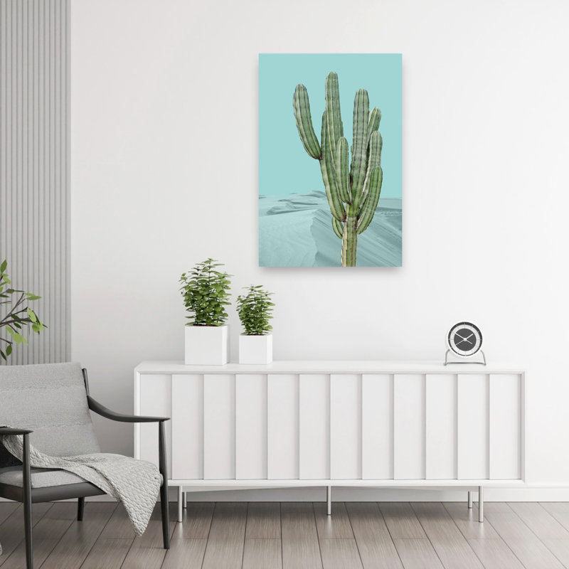 Désert, cactus bleu sarcelle, ciel, minimaliste, moderne, paisible, cactus, paysage naturel, reproduction d'art mural