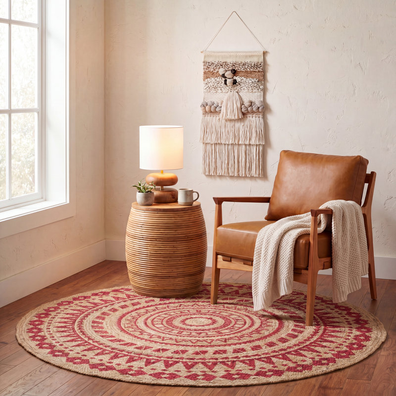 Desrosiers Hand Woven Jute Southwestern Rug, Round 6' x 6'