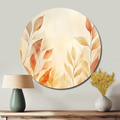 Rouge, orange, aquarelle de feuilles d'automne sauge - Art mural rond en métal floral