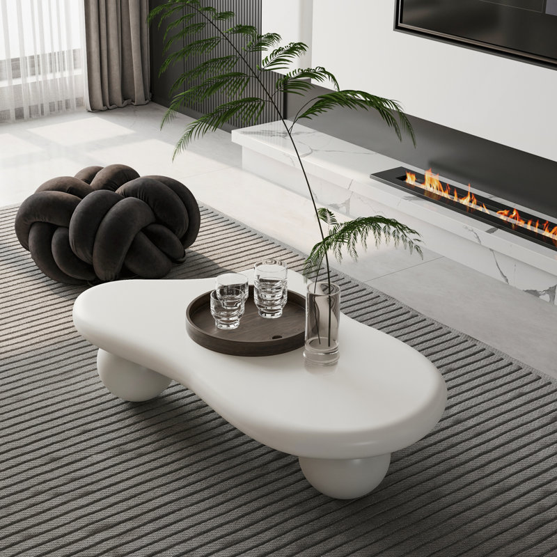 Table basse de 40 pouces en forme de nuage avec 3 pieds sphériques pour un salon moderne et sécuritaire