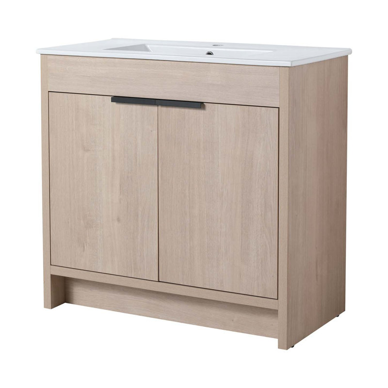 Freestanding Bathroom Vanity With Ceramic Sink And 2 Soft-Close Cabinet Doors, Accent Cabinet, 34.29" H x 35.91" W x 18.34" D