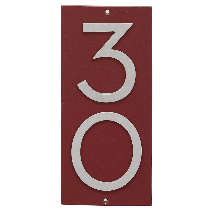 Plaque d’adresse murale sur 1 ligne flottante, Rouge brique, Aluminium brossé, Oui