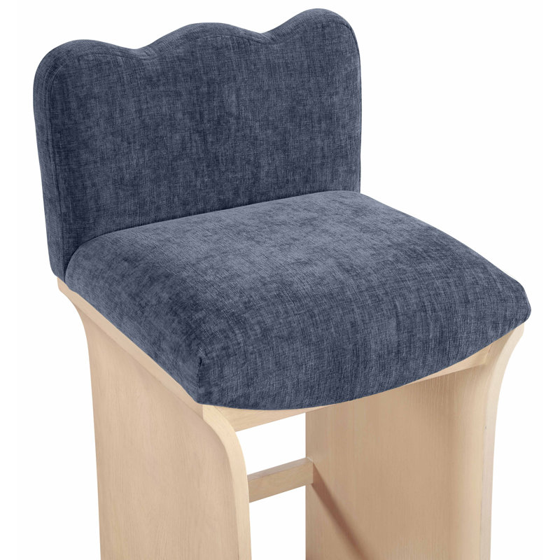 Tabouret de comptoir Shaw Cassady, Tissu chenille bleu marine, Naturel