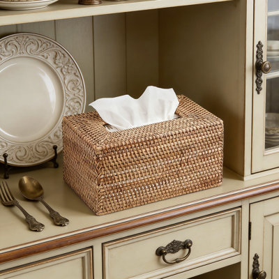 Housse pour boîte à mouchoirs en rotin fabriquée à la main en osier naturel, porte-mouchoirs rectangulaire décoratif pour le salon, la salle de bain, le bureau et la cuisine