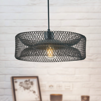 12" 1-Light Pendant in Black – Industrial Style with Mesh Shade