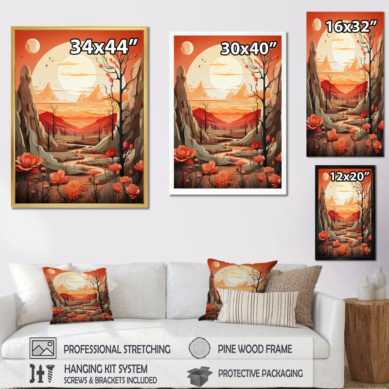 Cactus Tangerine Twilight - Cactus, reproduction sur toile, H 32 po x l 16 po x P 1 po, Cadre flottant doré