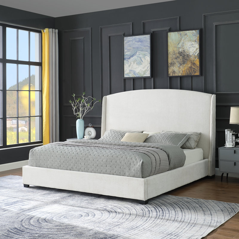 Cadre de lit contemporain contemporain gris / noir avec design durable, Grand, gris