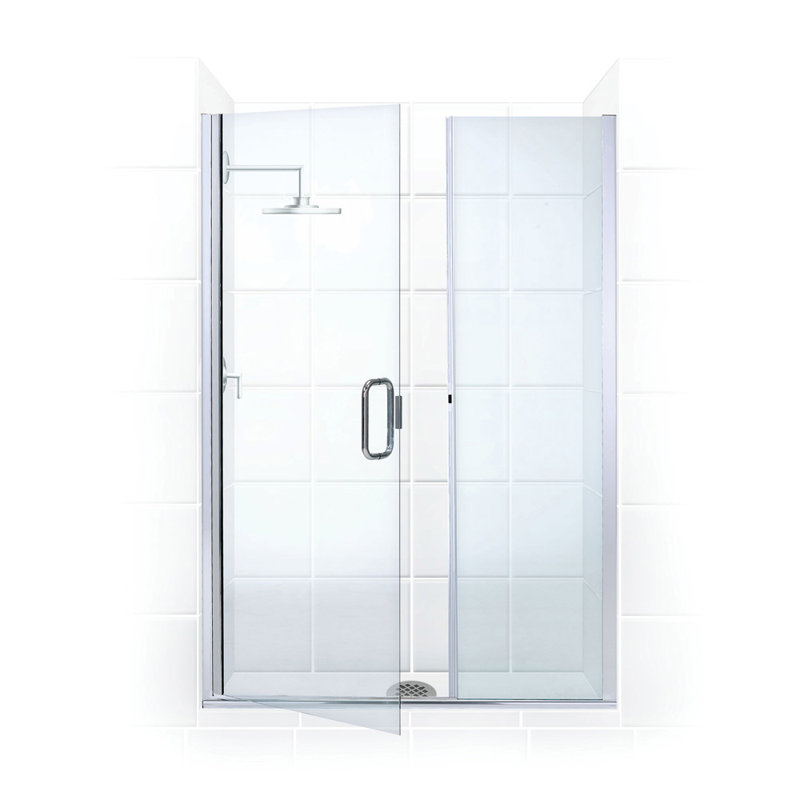 Illusion Series 42" x 70" Hinged Frameless Shower Door, Brite Silver (Chrome)