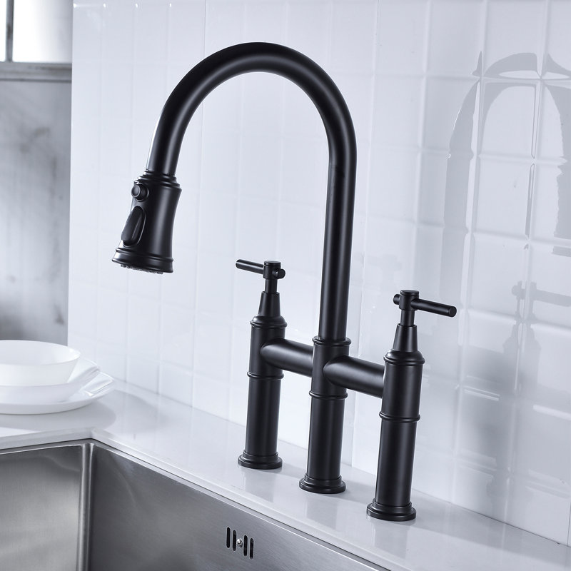 Bridge Kitchen Faucet With Pull-Down Sprayhead, Spot Resistant Finish | Gift Idea