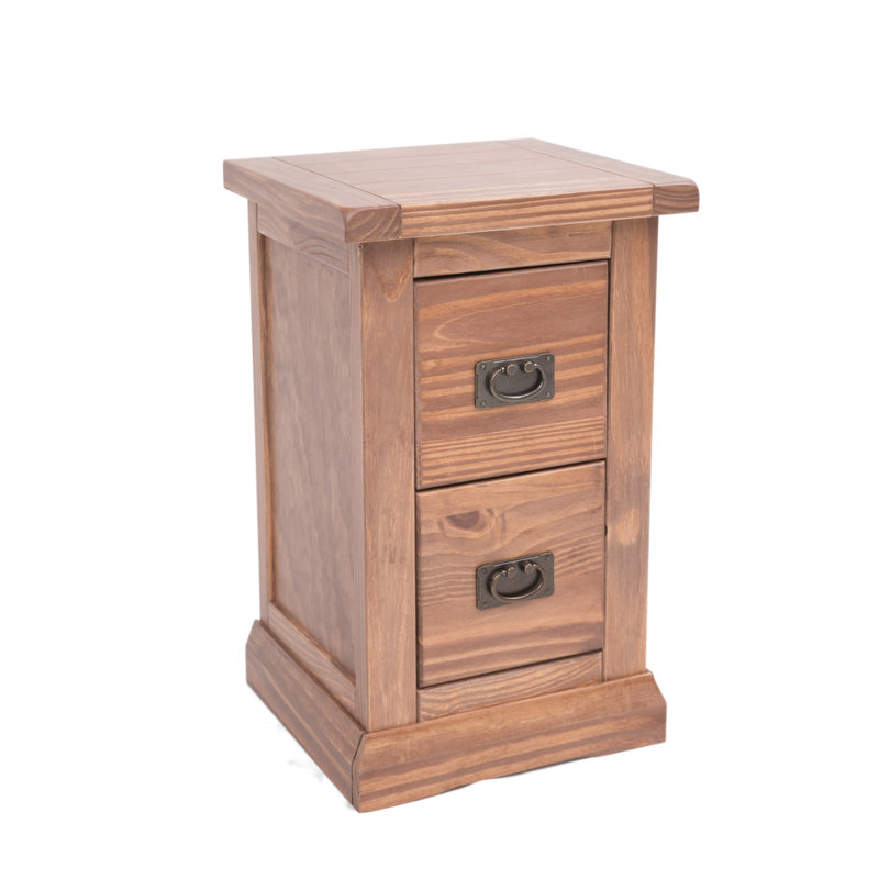 Pharsalia 35cm W Solid + Manufactured Wood Bedside Table, Light Brown, Brass Handle