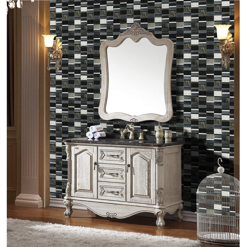 Tallia Random Sized Natural Stone/Metal Glass Random Mosaic Wall & Floor Tile, Black/Gray