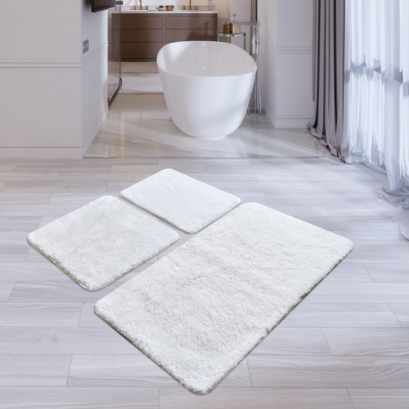 Ensemble de tapis de bain en acrylique de qualité supérieure (3 pièces) | 100% acrylique, antibactérien, antidérapant | Dimensions: 15,7 x 23,6 po, 19,7 x 23,6 po, 23,6 x 39,4 po | Lavable à la machine, doux et durable pour la sécurité de la salle de bain