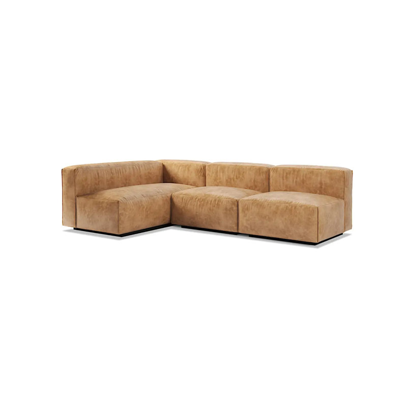Cleon Modular Sectional, Camel Genuine Leather, Right Hand Facing