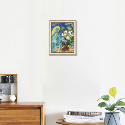 Framed Canvas Wall Art The Vase and the Woman by Marc Chagall Giclee Print Dreamlike Romantic Surrealism Painting Modern Home Decor(White Oak & Mineral Grey,16"x20")