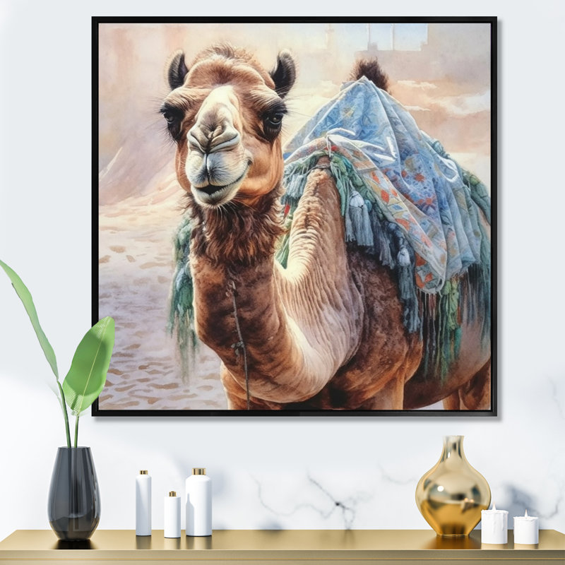 Camel Desert Nomad III sur toile, H 30 po x l 30 po x P 1 po, Cadre flottant noir