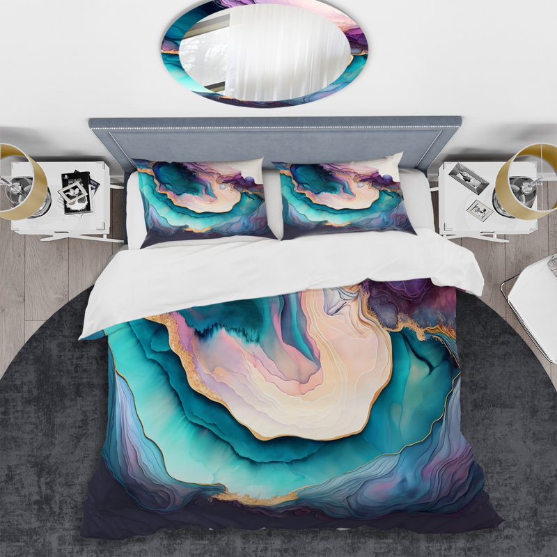 Ensemble de housse de couette en microfibre / polyester Blue Blue Abstract Geode I Bedding