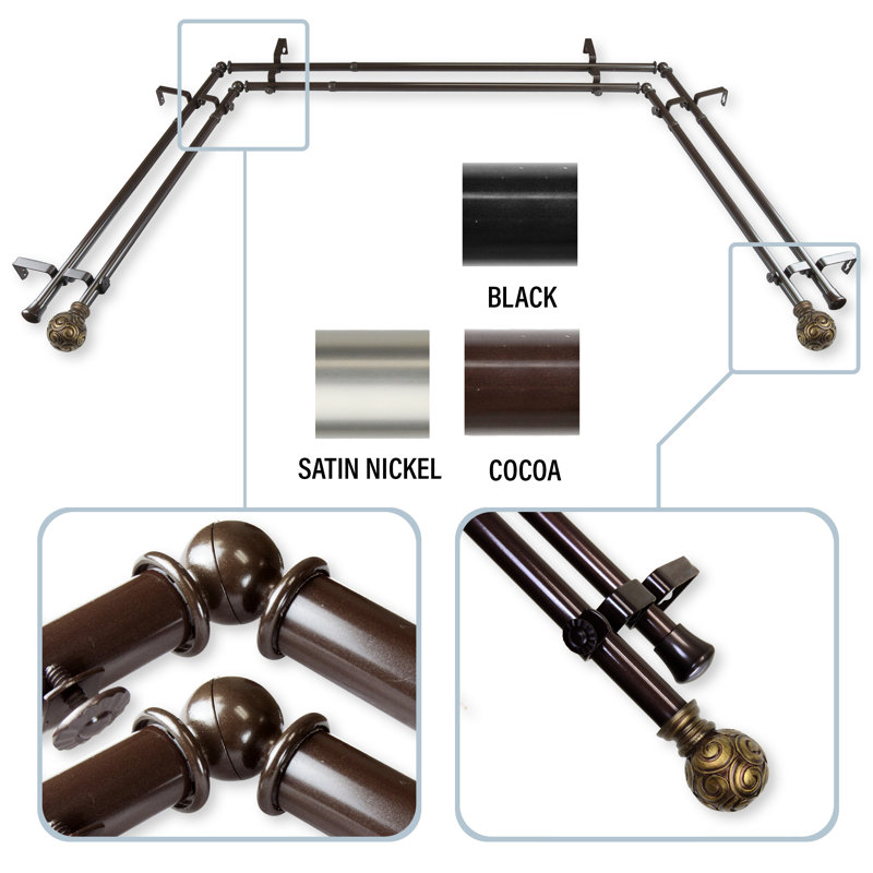 Margunde Steel Adjustable Bay Window Double Curtain Rod, Cocoa