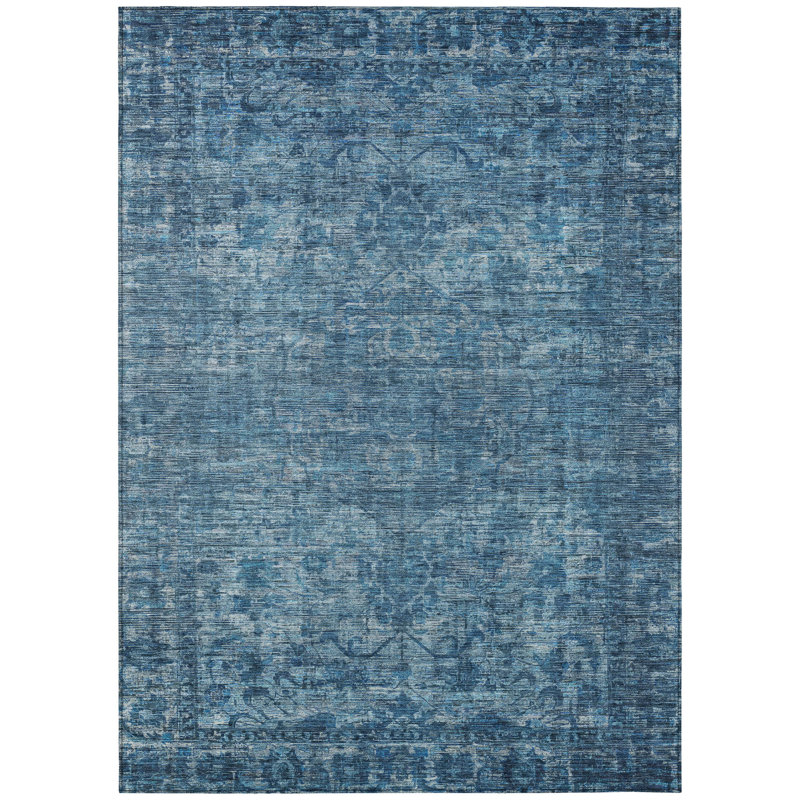 Machine Washable Indoor/Outdoor Xhevrie Blue Rug, Rectangle 5' x 7'6"