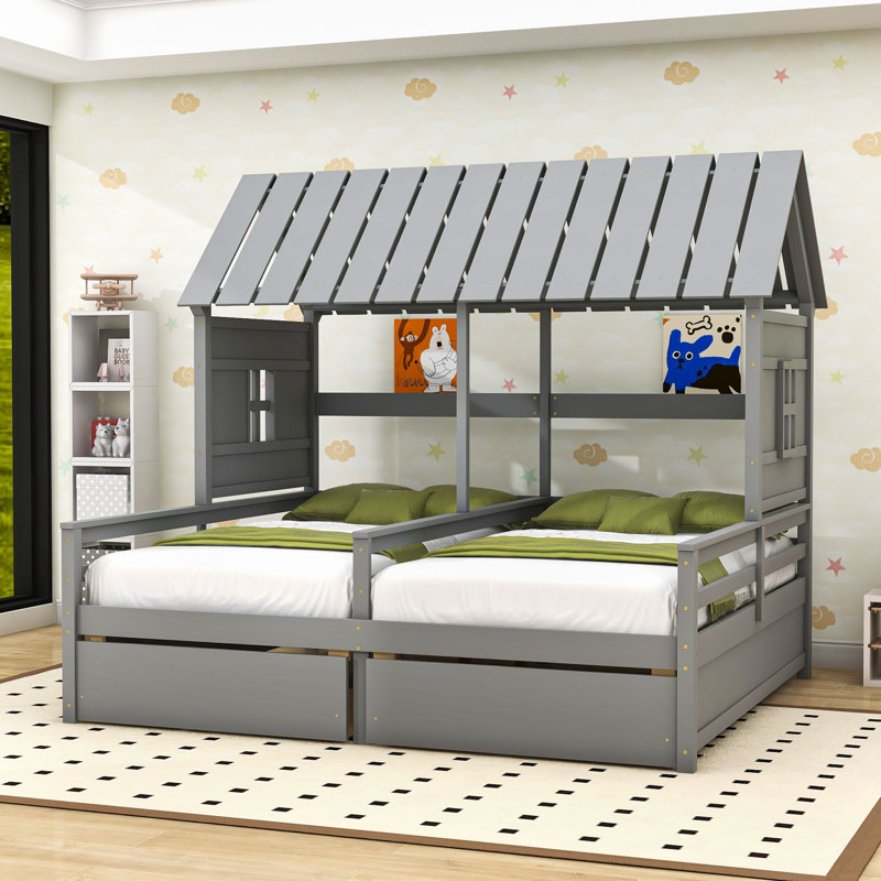 Lit simple en bois avec 2 tiroirs Campeon, gris
