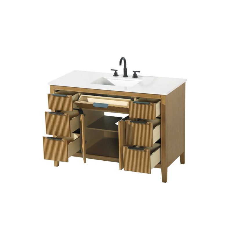 Meuble-lavabo simple 48 po en teck miel, Miel et teck, 48"