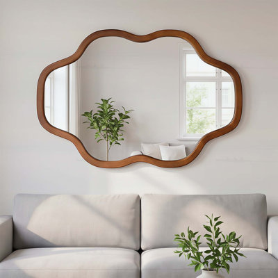 Miroir décoratif irrégulier en forme de nuage en bois massif, décor rustique pour salle de bain et salon