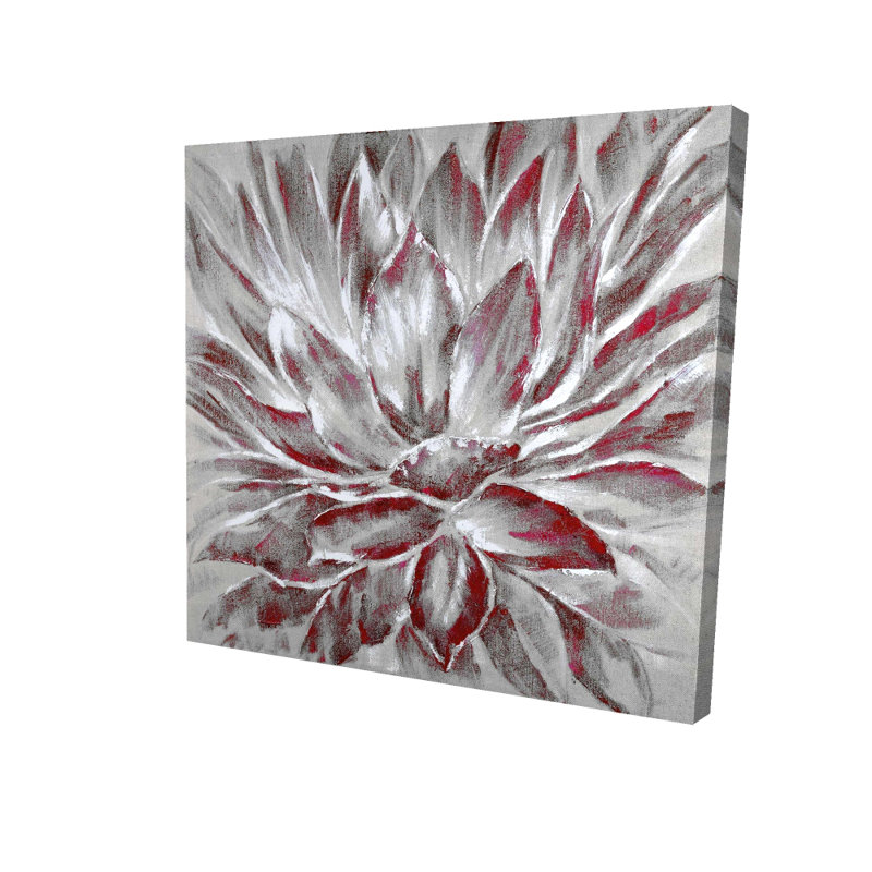Fleur rouge et grise sur toile - Art mural moderne de décoration intérieure, H 24 po x l 24 po