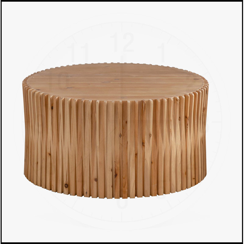 Table basse cylindrique de 31,5 pouces à la mode rétro avec relief à texture verticale, parfaite pour le salon, le bureau et la salle à manger