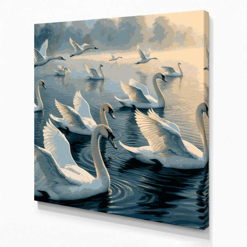 «Birds Mute Swan», art mural sur toile grise, H 12 po x l 12 po