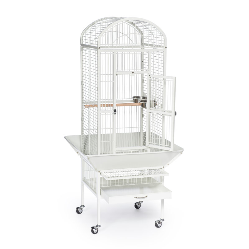 Chalk White Steel Dome Top Bird Cage with Wheels