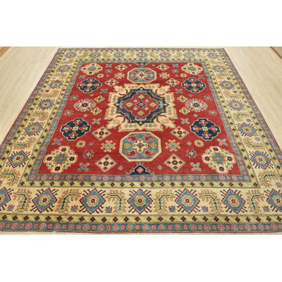 Tapis rouge / brun en laine noué à la main de conception unique 9 pi 4 po x 9 pi 1 po