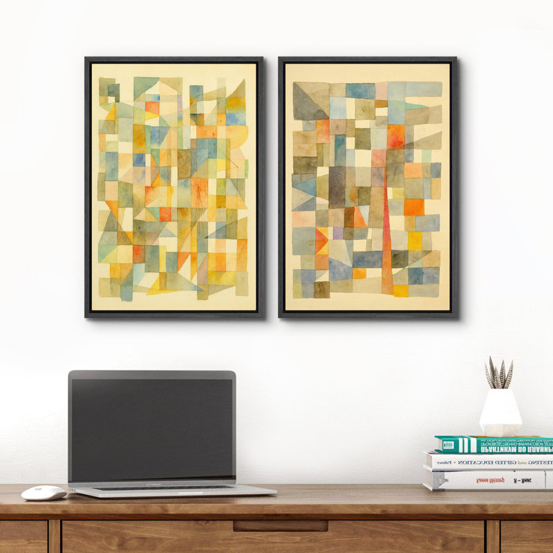 Art mural abstrait, ensemble de 2 reproductions d'art encadrées sur toile, H 24 po x l 32 po, Noir