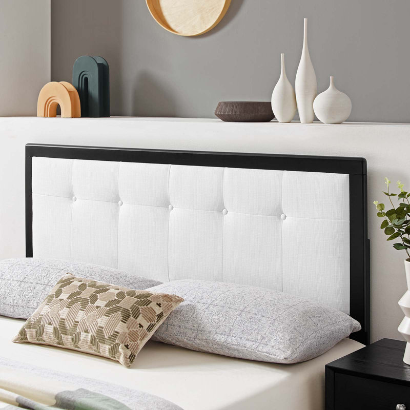 Draper Tufted Fabric and Wood Headboard, King, Black/White