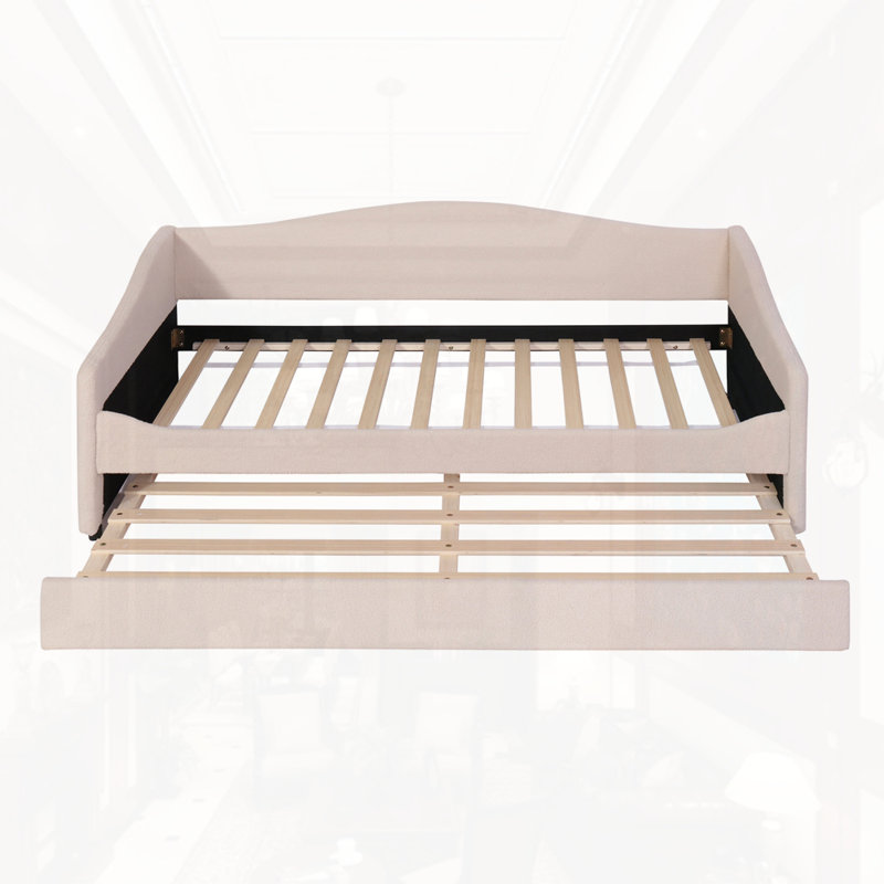 Teddy Fleece Upholstered Daybed With Light And Trundle, Beige