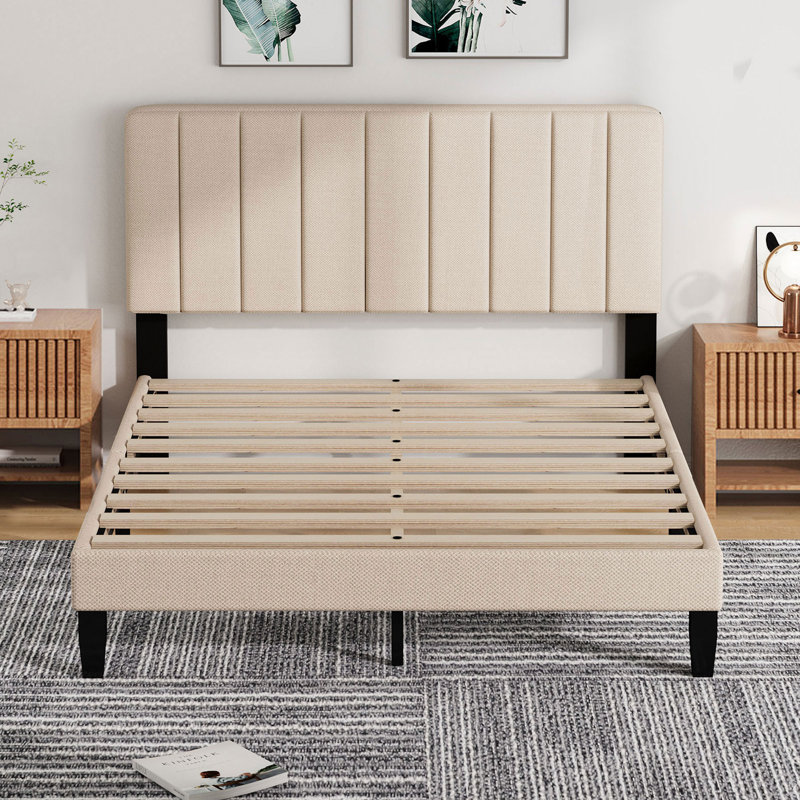 Lit à panneau tapissier, Beige, Grand lit
