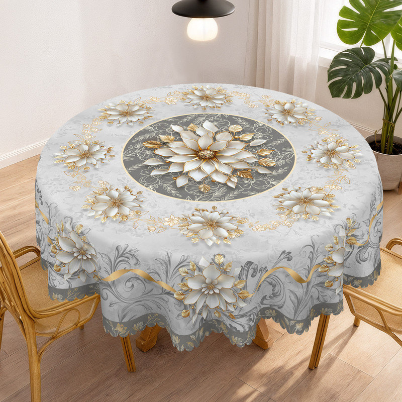 Nappe en polyester lavable à la machine à motif floral gris