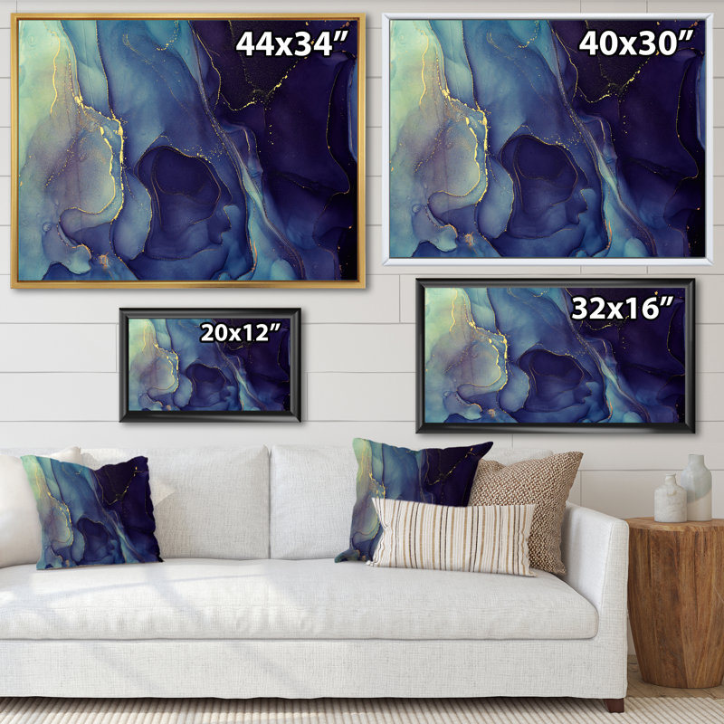 Abstrait, art mural sur toile, impression à l'encre liquide bleue, H 30 po x l 40 po, Toile avec cadre flottant, Noir