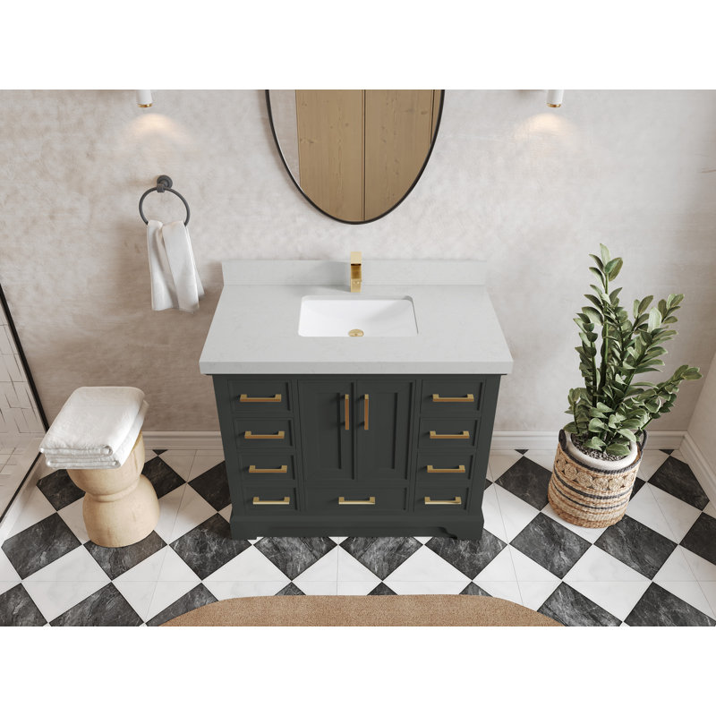 Meuble-lavabo simple 42 po avec plateau Charlotte, Quartz de Carrare