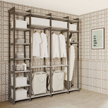 Fiona White Freestanding Walk in Wood Closet System with Metal Frame