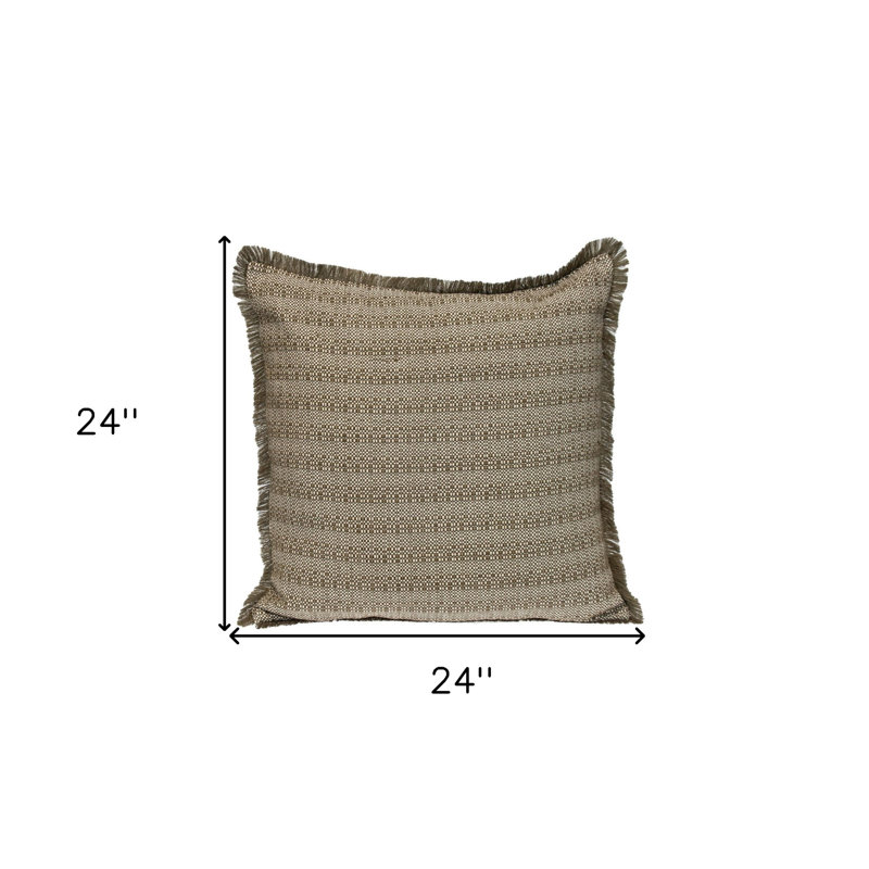 Coussin décoratif en coton rayé vert et blanc 24 po avec franges