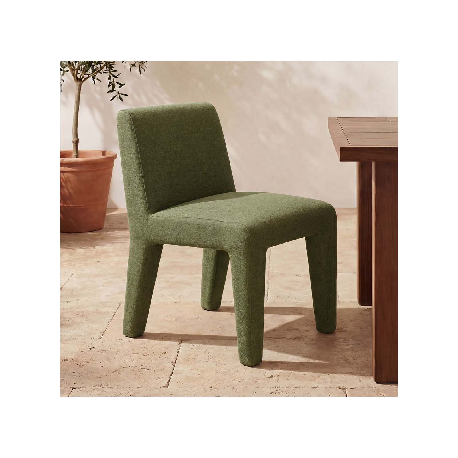 Premium All-Weather Wicker Outdoor Dining Side Chair, Green