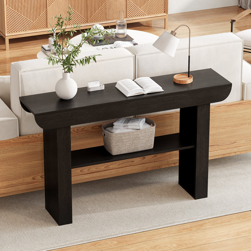 55" Farmhouse Console Table,Wooden Narrow Long Entryway Foyer Table, Black