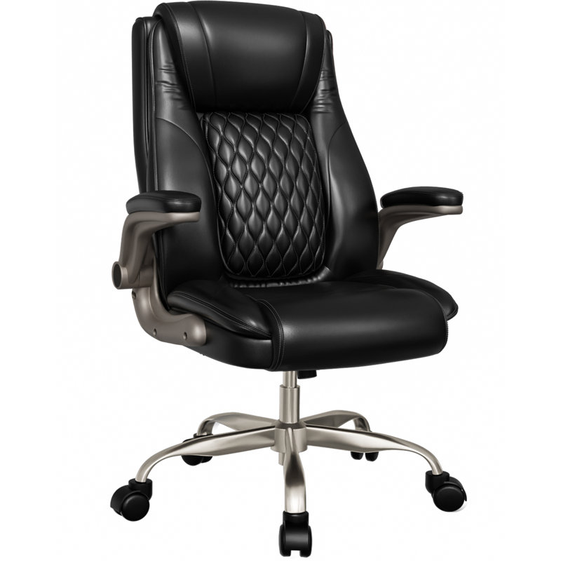 Fauteuil de direction ergonomique pivotant en faux cuir Cathlena, Noir, Nickel