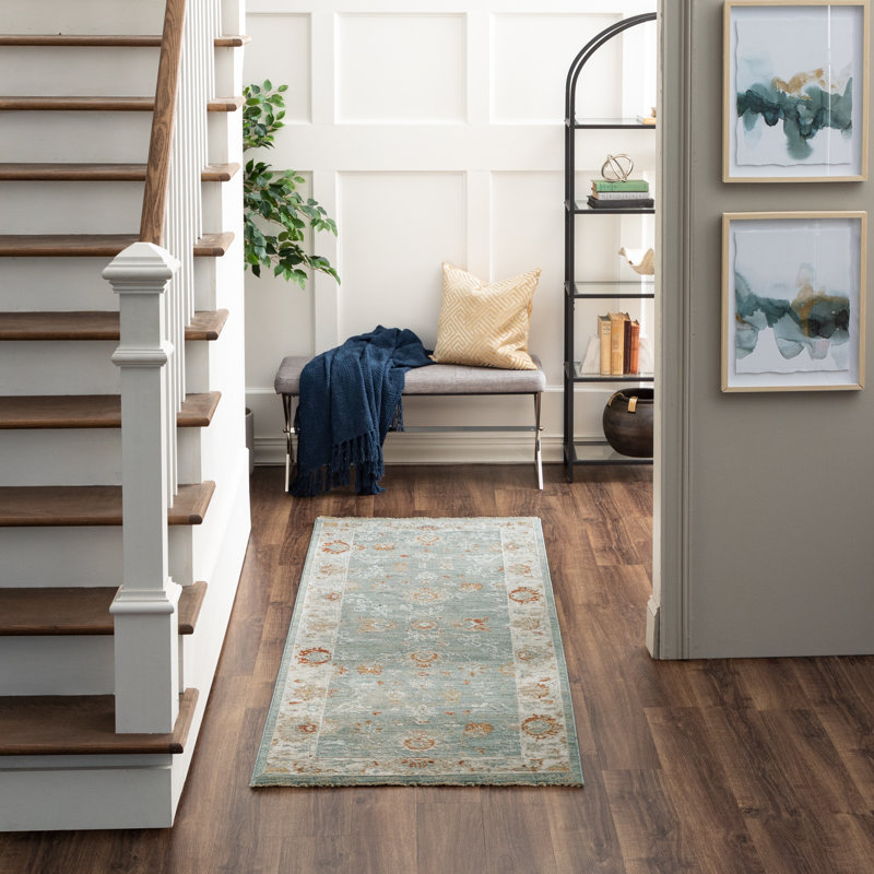 Tapis bleu / crème Amasya, Tapis de couloir 2 pi 7 po x 7 pi 3 po