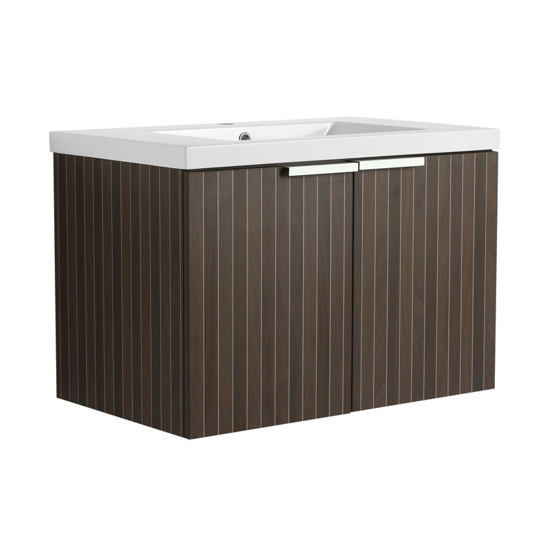 Meuble-lavabo de 30 po avec lavabo en résine, portes à fermeture douce, conception à fixation flottante