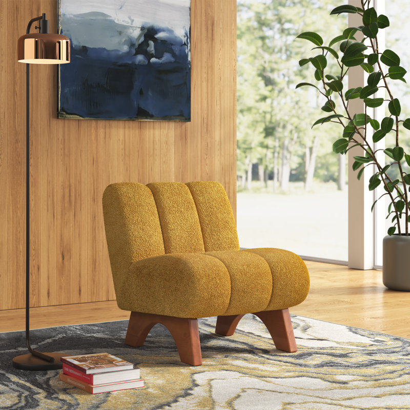 Brenetta 64Cm Wide Tufted Lounge Chair, Yellow Sherpa