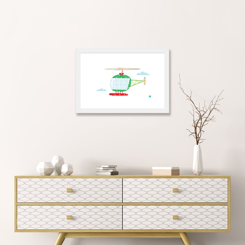 Hélicoptère - reproduction d'impression, H 16 po x l 24 po x P 1 po, Papier encadré blanc, Blanc