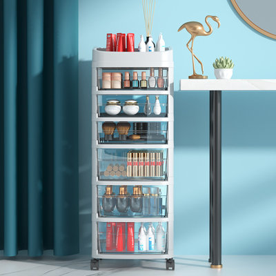6-Drawer Rolling Storage Cabinet, Clear Plastic Organizer Cart with Wheels & Top Shelf
