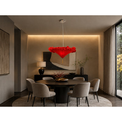 Eclectic 3 Light Red Fabric Pendant