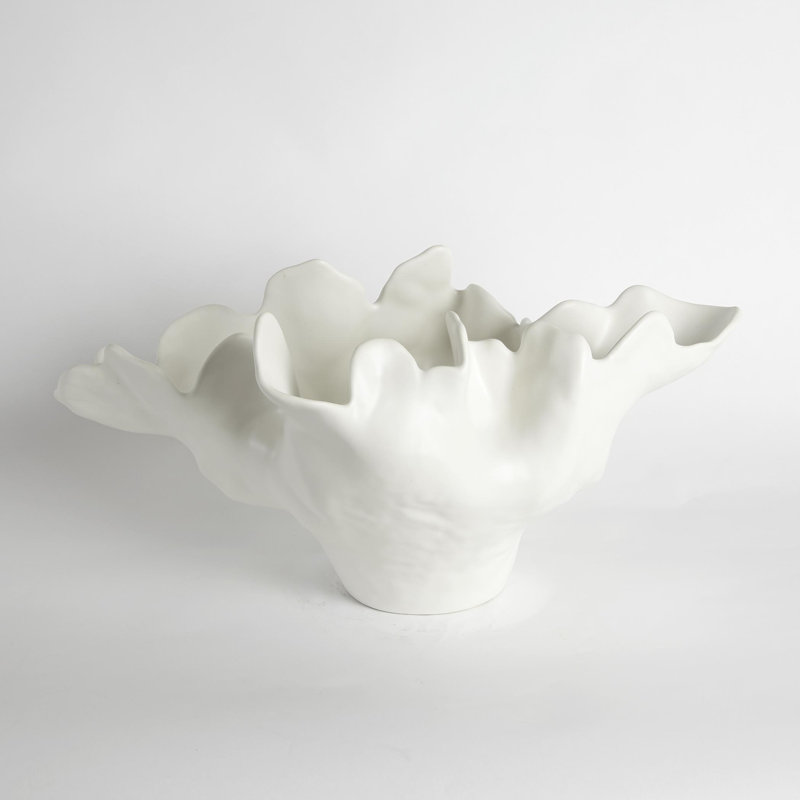 Handcrafted Ivory Ceramic Meteor Bowl Sculpture