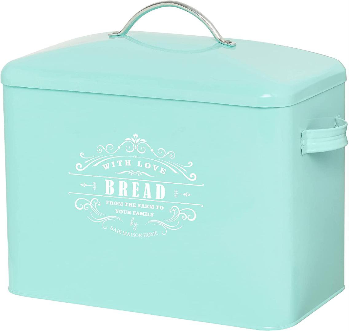 Outshine Blue Bread Box for Kitchen Counters, Large with Fitted Lid
